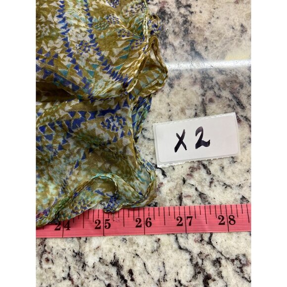 Womens Sheer Rectangle Scarf Olive Green Blue Lightweight Geometric Corpcore - Picture 5 of 6